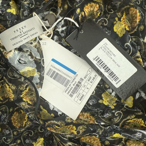Preen by Thornton Bregazzi Lydia Black/Yellow Floral Print Dress Size S - Picture 6 of 13